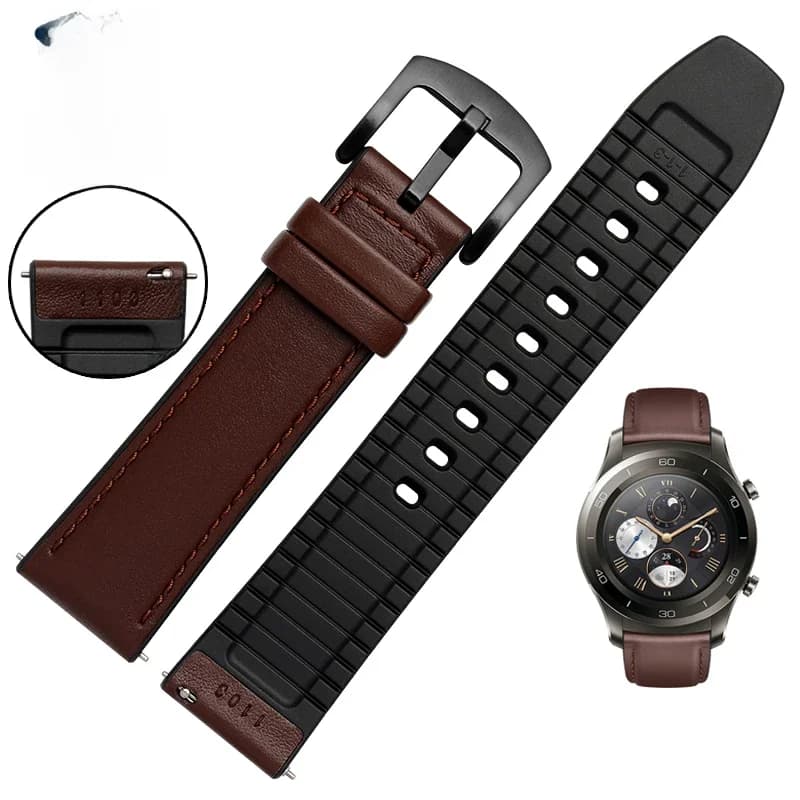Bracelet en cuir véritable et Silicone pour Huawei watch 2 Pro/GT ticwatc2 in 1, 22mm, rechange à la mode pour hommes, libération rapide