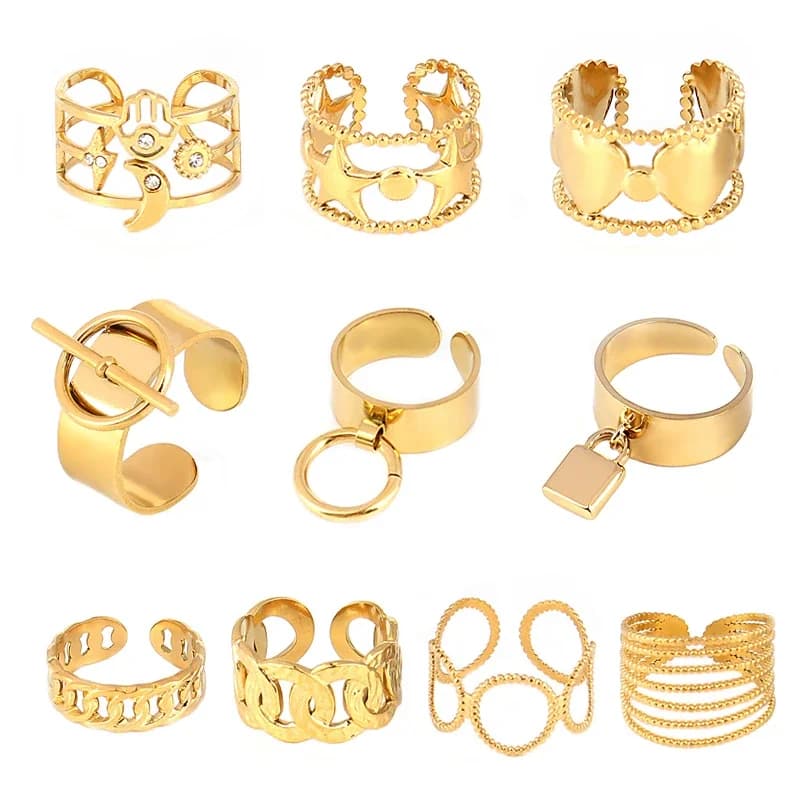 Punk large anneau cercle anneaux rond géométrique doigt ouvert chaîne anneaux pour femmes anneau en acier inoxydable anneau bijoux en gros cadeau