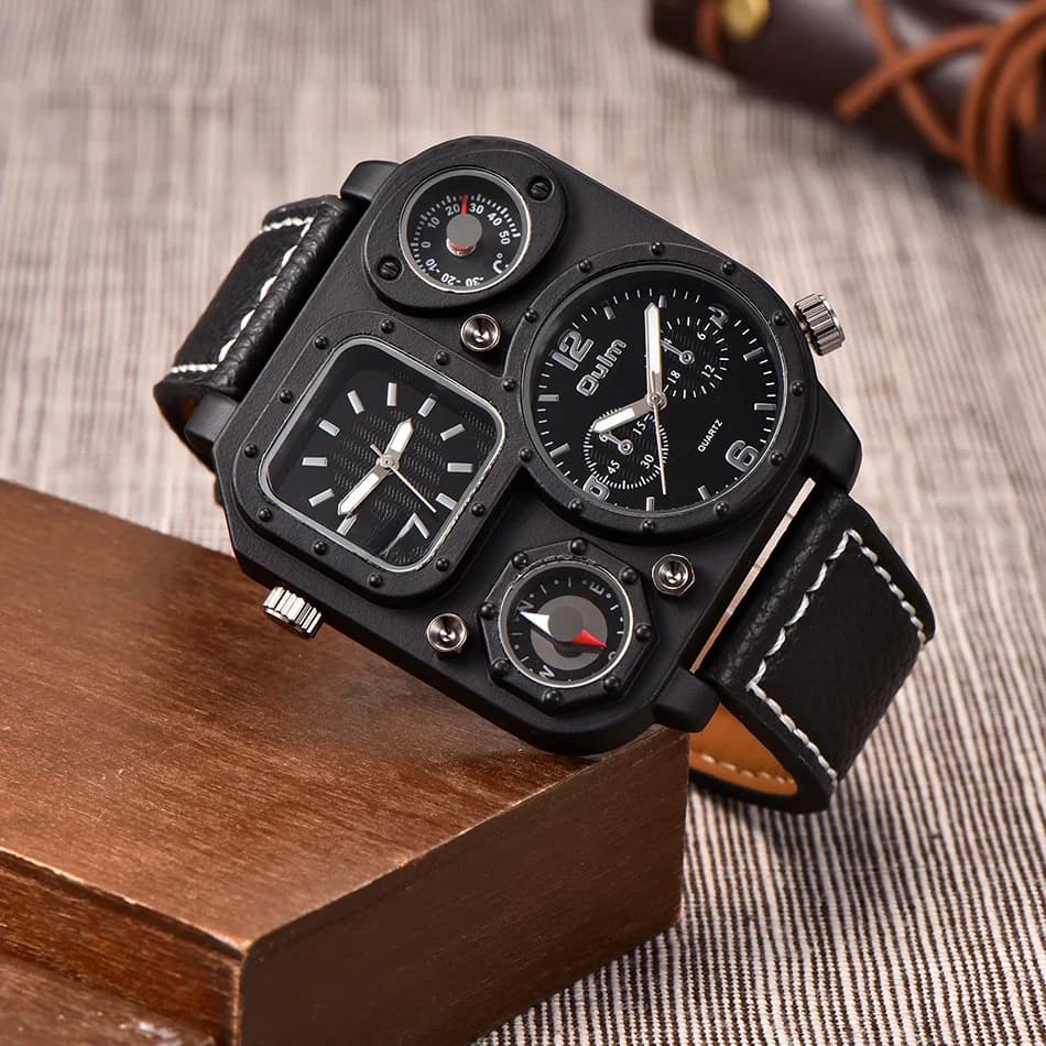 Oulm 1169 noir Sport hommes montres cadran carré Unique boussole décorative mâle montre à Quartz décontracté hommes montres