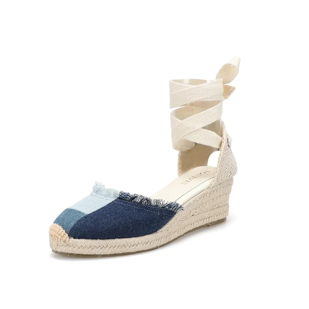 Sandales compensées à talons bas pour femmes – Promotion – Denim 0-3 cm – Décontractées – Toile – Sapato Feminino Sandalias Mujer