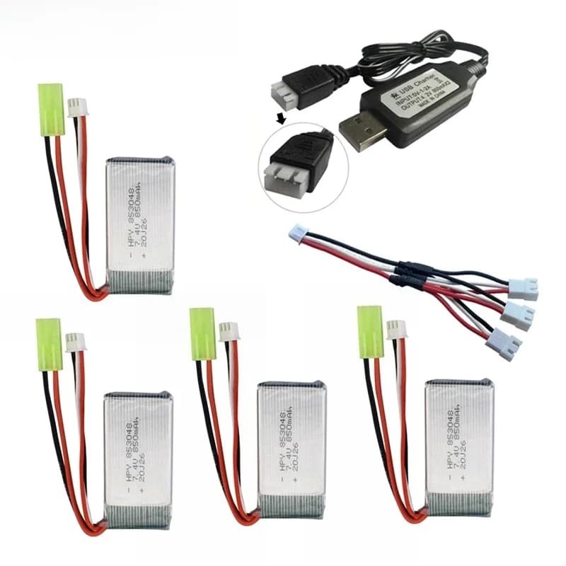 Ensemble de chargeurs de batterie Lipo 7.4V 850mah pour voiture RC tout-terrain haute vitesse 4WD télécommandée 9300 9301E 9302E 9303E 9034E 9305E