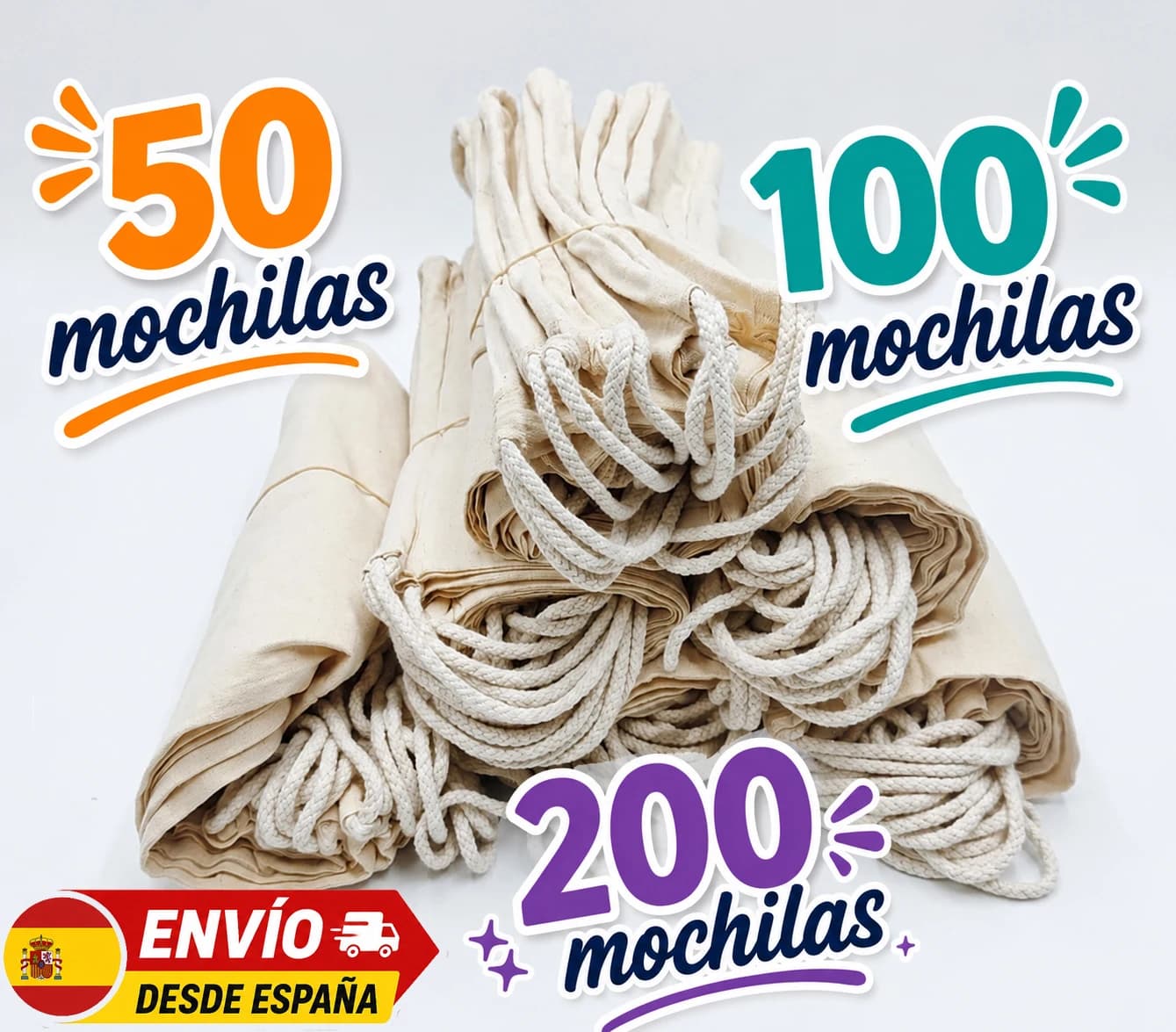 Lot de sacs à dos réutilisables en coton naturel écologique, 50, 100, 200 unités, taille 45 x 39 cm, pour loisirs créatifs, peinture et excursions, avec fermeture à cordon.