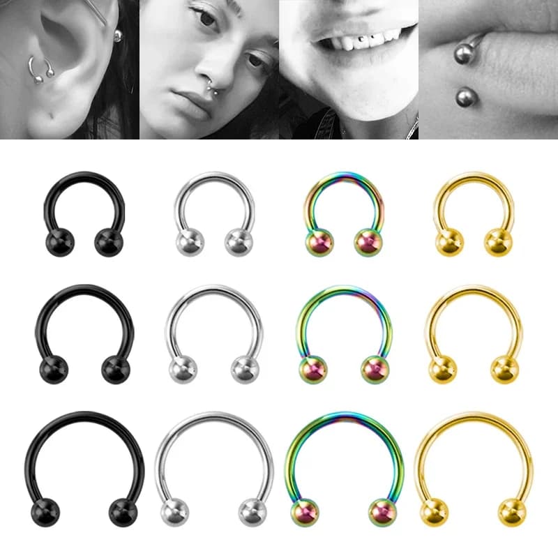 3 pièces BCR circulaire haltère Septum Piercing nez anneaux fer à cheval cerceau Punk boucle d'oreille sourcil Tragus lèvre Piercing anneau 16G
