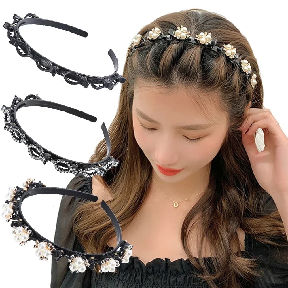 Double couche bandes pince bandeaux mode plastique tressé bandeau Punk nouveau tricot femmes chapeaux cheveux accessoires perle