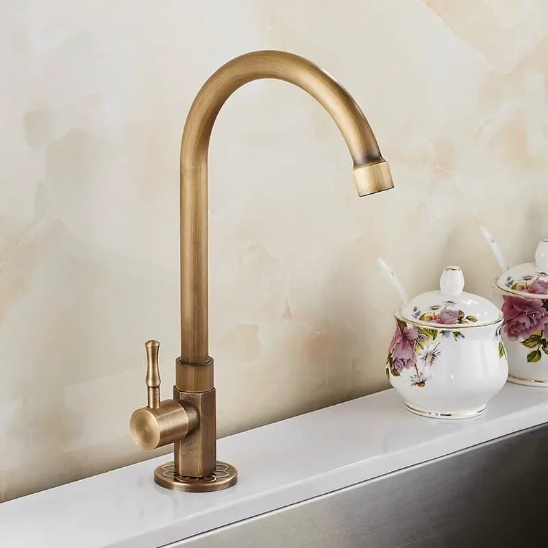 Robinet de cuisine en laiton de haute qualité, classique, eau froide uniquement, col de cygne, levier unique, robinet extérieur, finition bronze brossé