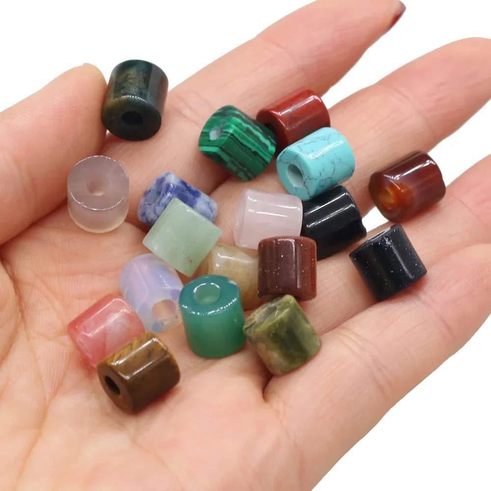 Lot de 10 perles cylindriques en pierre naturelle, Agates à grand trou, pour la fabrication de bijoux, pendentif, collier, trou de 4mm, taille 9x9.5mm
