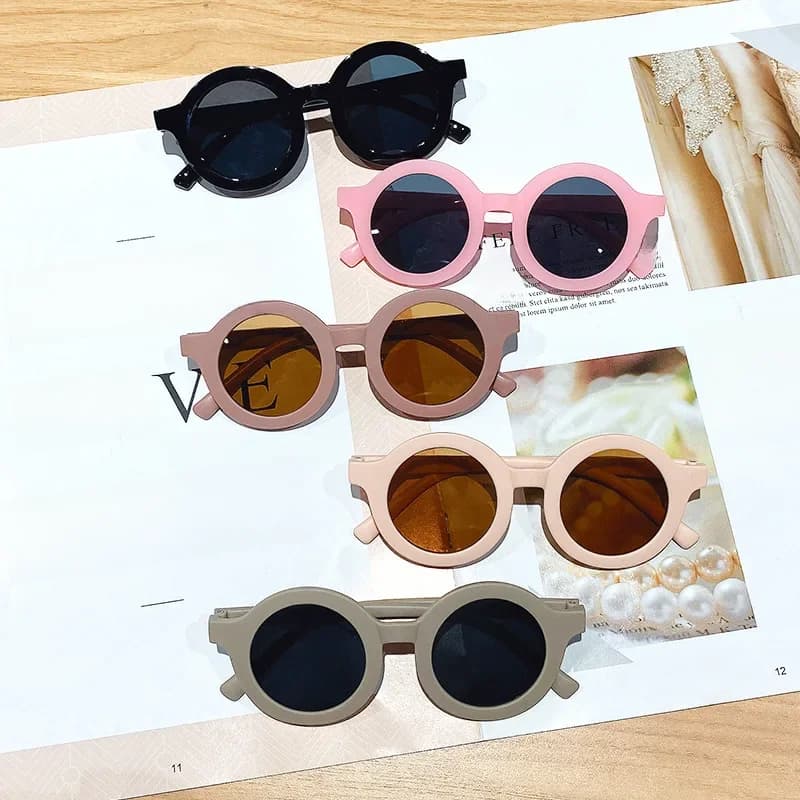 Livraison gratuite enfants couleur cadre rond lumière PC mignon petit visage lunettes de soleil