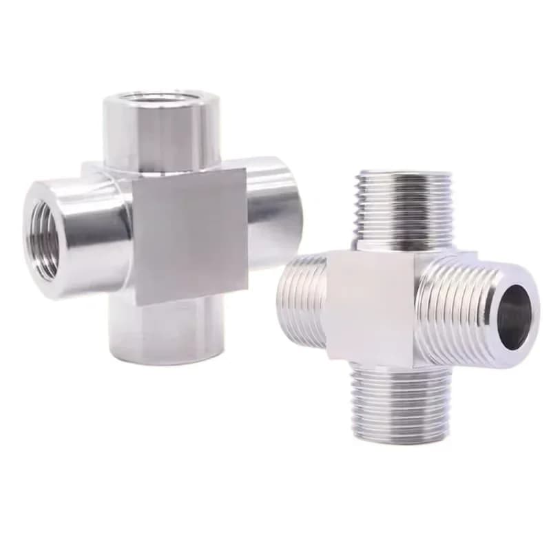 Connecteur de raccord de tuyau en acier inoxydable 1/8, BSP NPT, M14, M20, femelle, mâle, croix, 4 voies, répartiteur, nuits, 1/4, 3/8, 1/2, 3/4, 304, 1"