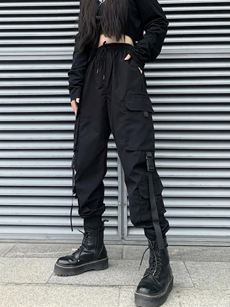 Mode Hip Hop Joggers Cargo pantalon femmes hommes sarouel multi-poches rubans homme pantalons de survêtement Streetwear décontracté hommes pantalons S-4XL