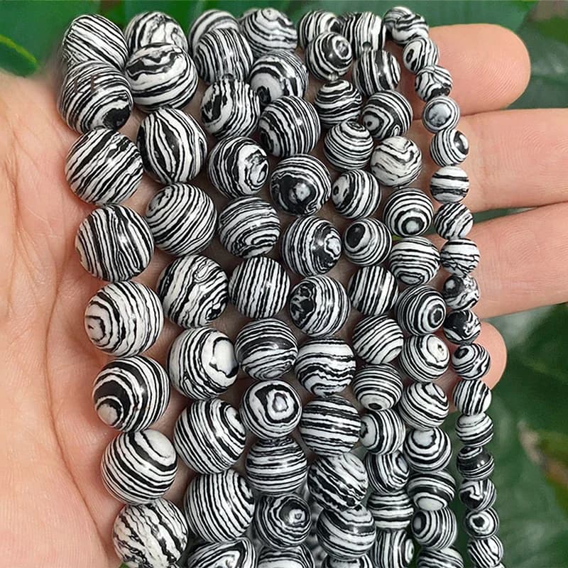 Pierre de Malachite blanche en dentelle noire, perles rondes en vrac, accessoires de Bracelet faits à la main pour la fabrication de bijoux, brin de 15 pouces, 4 6 8 10 12MM