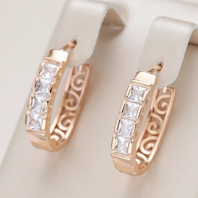Kinel nouvelle mode naturel Zircon boucles d'oreilles femmes 585 or Rose creux fleur boucles d'oreilles fines bijoux de fête de mariage
