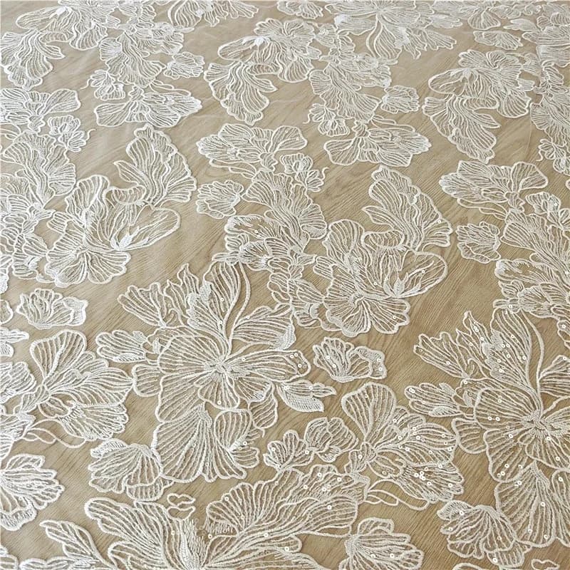 Robe de mariée en dentelle de qualité supérieure, tissu avec paillettes, 130cm de largeur, vente par yard