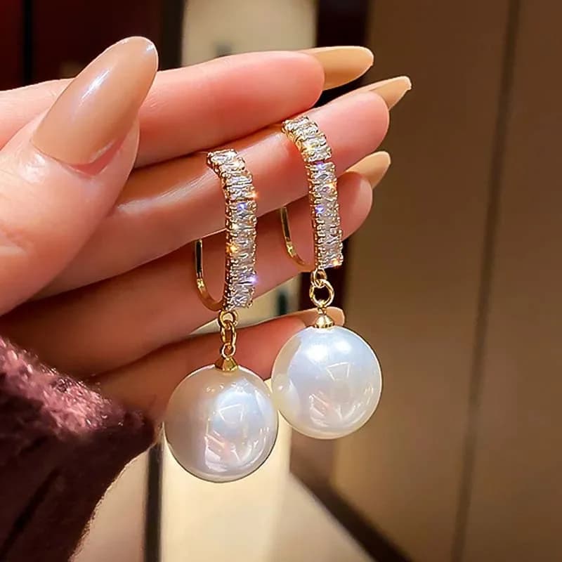 Boucles d'Oreilles Pendantes en Argent pour Femme, Bijoux Cubique, Perle Blanche, Jolies et Élégantes