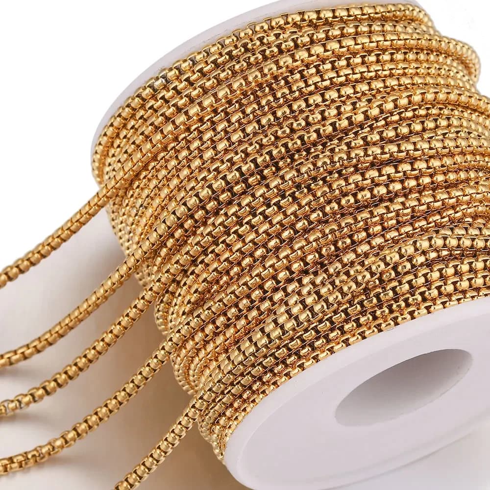 Chaîne en acier inoxydable plaqué or, 2M de largeur, 2mm de largeur, pour la fabrication de bijoux faits à la main, vente en gros en vrac