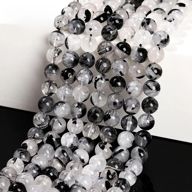 Perles de guérison en Quartz rutilé noir naturel de qualité 3A, cristaux en vrac pour la fabrication de bijoux, Bracelet, collier, accessoire de bricolage