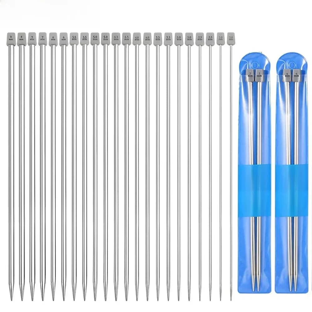Aiguilles à tricoter en acier inoxydable, 22 pièces, 2mm-8mm, ensembles de crochets droits à une pointe, 25/35cm, aiguilles pour pull à tricoter
