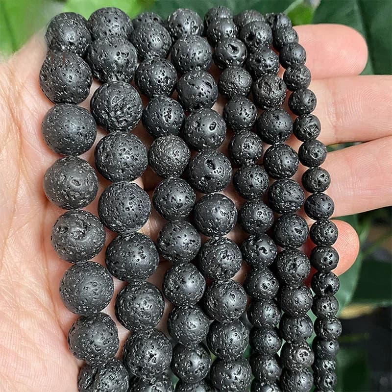 Pierre de lave volcanique noire naturelle, perles rondes en vrac pour la fabrication de bijoux, accessoires de Bracelet, fil de 15 pouces, 4/6/8/10/12/14mm