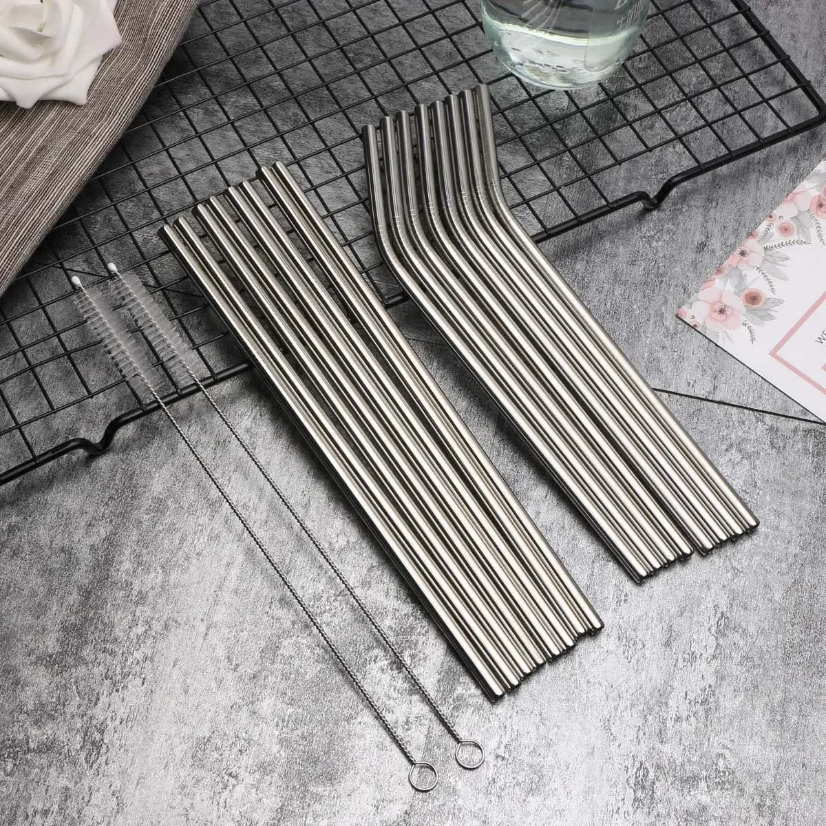 Pailles à boire réutilisables et écologiques, 8 pièces, avec brosses de nettoyage, pailles en acier inoxydable 304 de 8.5 pouces pour Bar, Cocktail, paille métallique