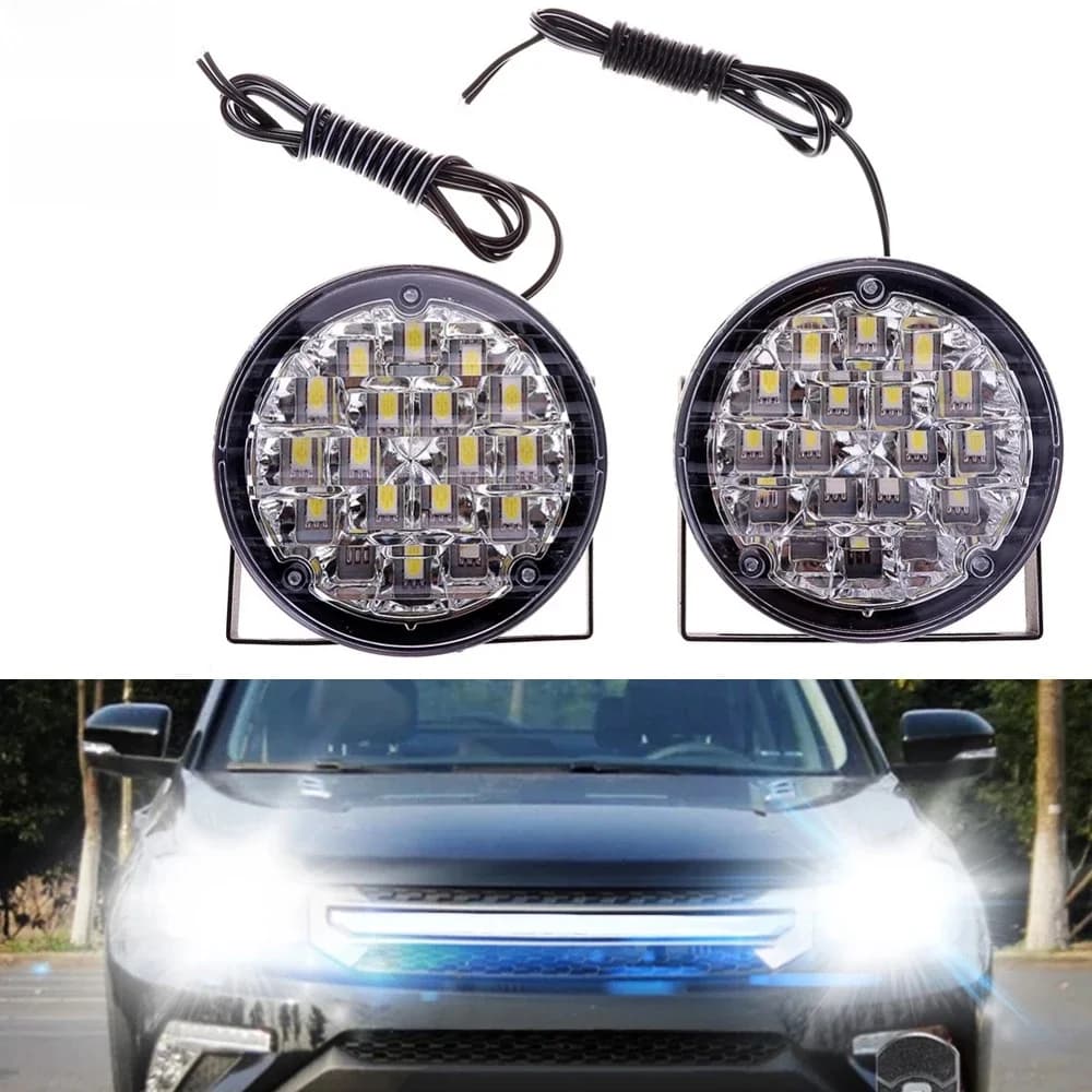 2 pièces voiture ronde LED feux de jour 18LED voiture avant antibrouillard ampoules de conduite blanc 12V Auto DRL pour tracteur tout-terrain camion SUV