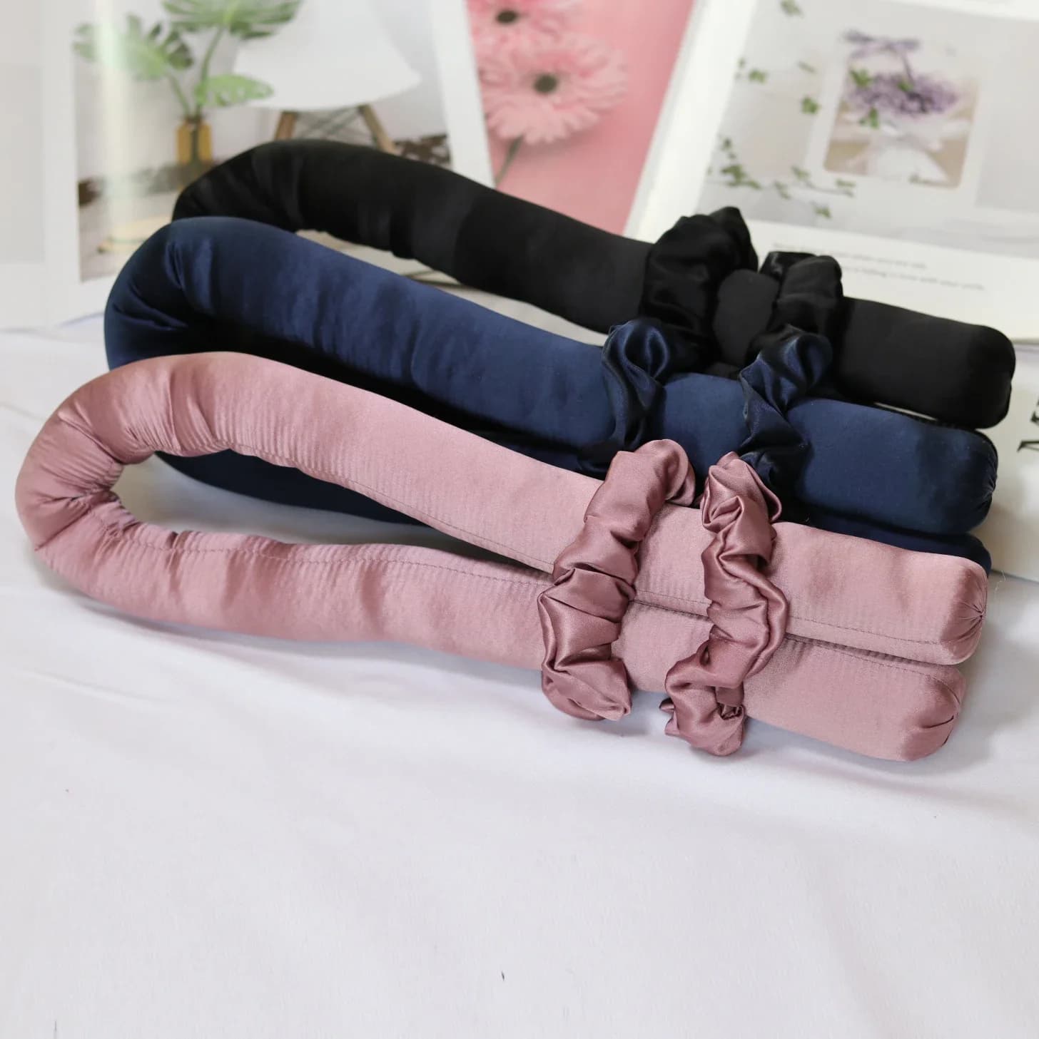 Boucles sans chaleur en soie Pure, bigoudis avec pince à cheveux et ruban à friser, aucun dommage aux cheveux, ensemble de bigoudis paresseux, bandeau