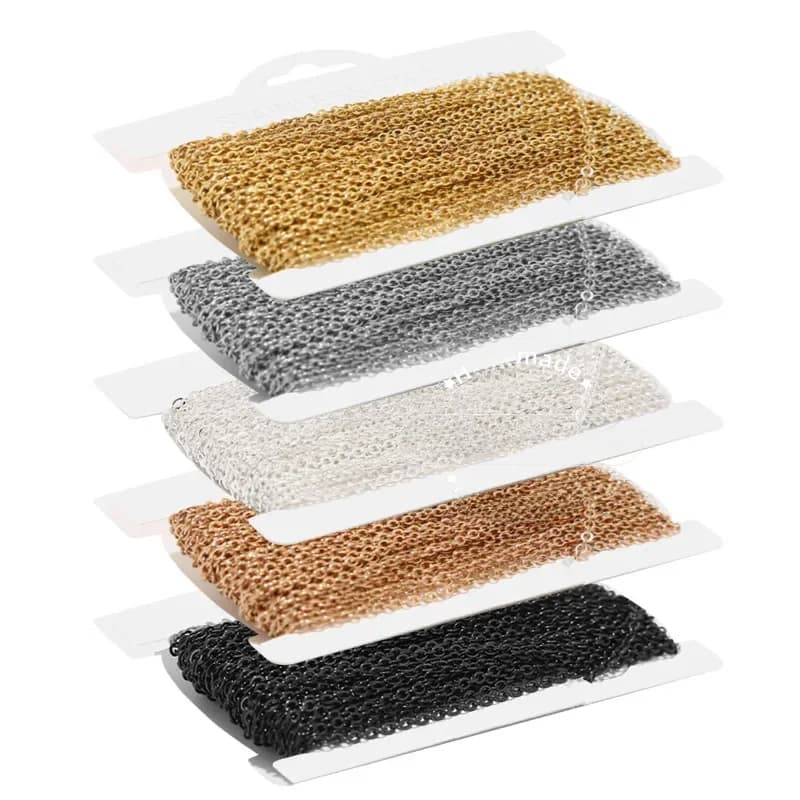 Chaîne de câble plat en acier inoxydable doré, 10 mètres, 1.5mm 2mm, chaînes à maillons Rolo, en vrac, fabrication de bijoux à faire soi-même