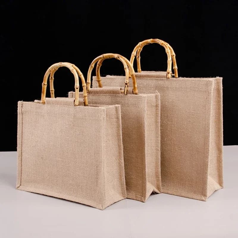 Sac à main en toile de Jute pour femmes, sac de Shopping Portable, poignées à boucle en bambou, fourre-tout rétro bricolage, sac à main grande taille, sac de plage pour filles X7XC