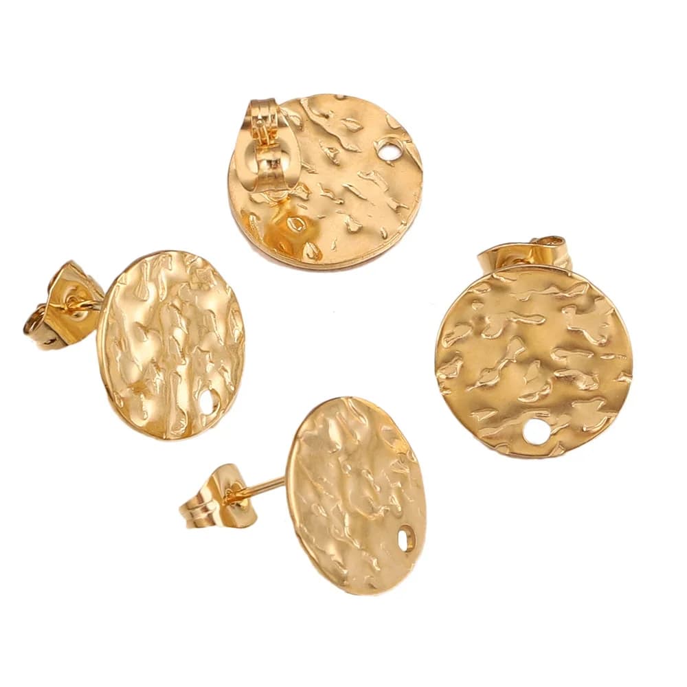 10 pièces de boucles d'oreilles rondes en acier inoxydable avec trou, couleur or, bricolage, boucles d'oreilles, fabrication de bijoux, fournitures, vente en gros