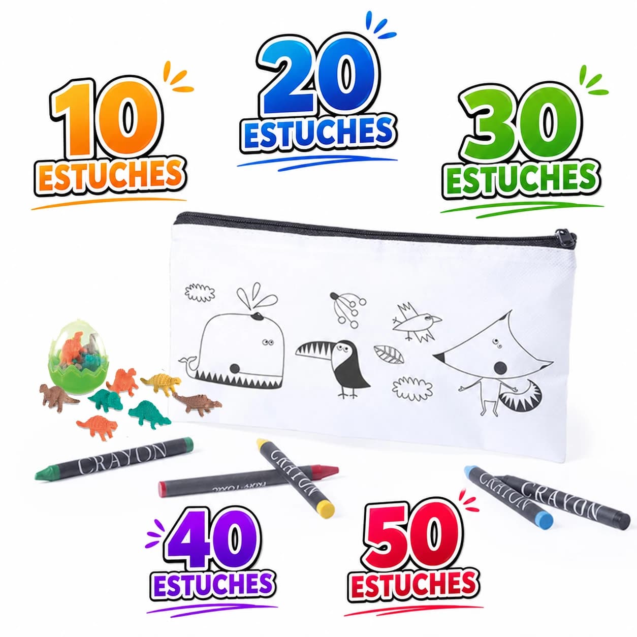 Trousse à crayons pour peindre avec 5 crayons. Pack de 10 unités. Cadeau d'anniversaire, mariages, communion, baptêmes, fêtes, artisanat