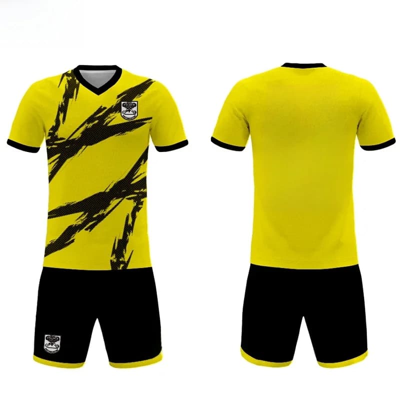 Maillot d'équipe personnalisé noir et jaune, uniforme de football à sublimation, kits sportifs