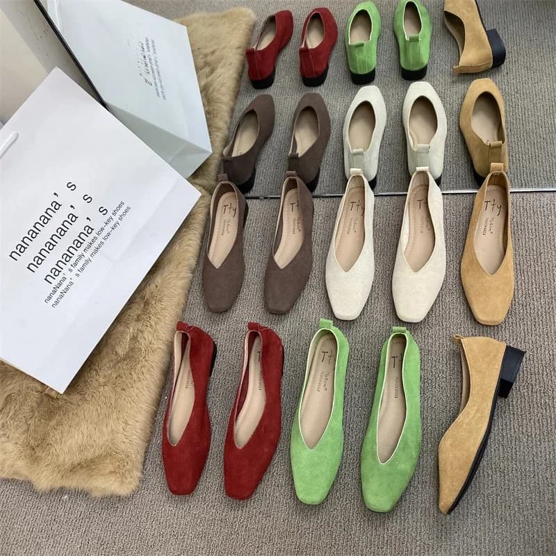 Bailamos-Ballerines Carrées Rouges et Souples pour Femme, Chaussures de Soirée Décontractées, Vintage
