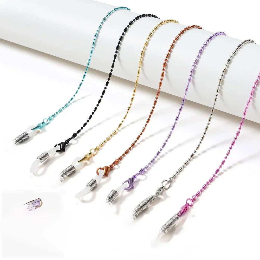 Lunettes de soleil antidérapantes pour femmes, chaîne de lunettes, masque facial, collier, lanière en métal multicolore, Art rétro, chaîne neutre, bijoux, 2023