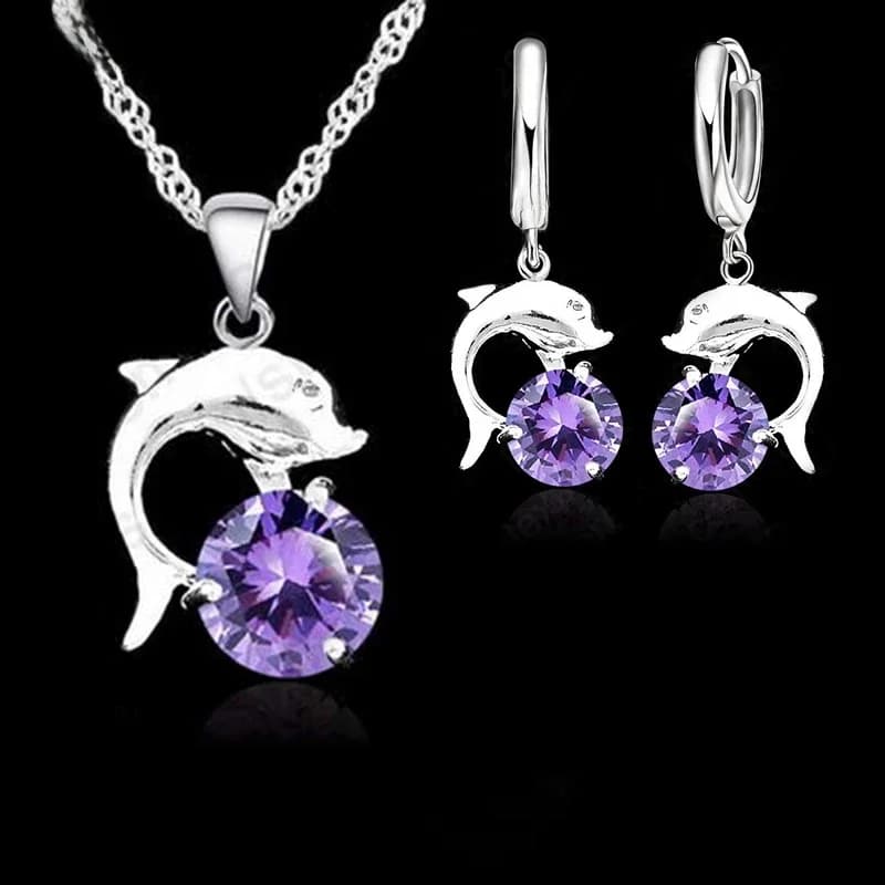 Collier + boucles d'oreilles ensembles mignon romantique Style Animal série dauphin modélisation pour femmes fille 925 argent Sterling