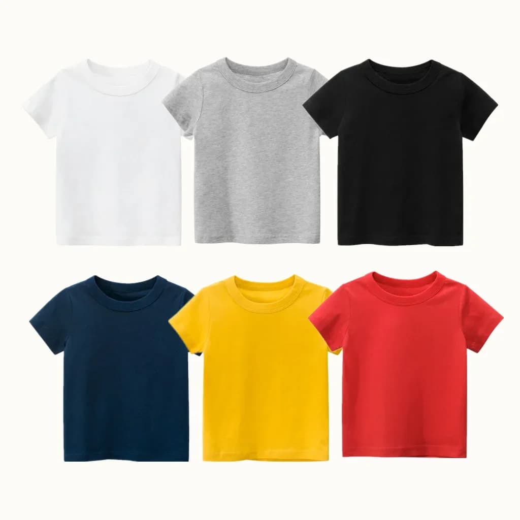 T-shirts unis pour filles et garçons, collection été 2026, 100 % coton pur, manches courtes, jaune, rouge, vert, sous-vêtements pour enfants