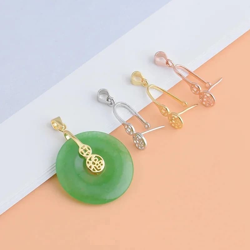 Accessoires de bricolage en argent sterling S925, boucle de sécurité, cire d'abeille ambre, pendentif en jade, clip de tête