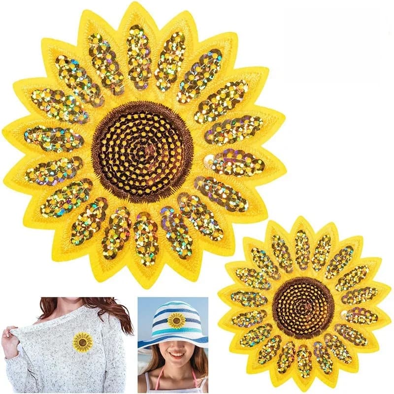 Patchs de broderie à paillettes de tournesol, Appliques à repasser/coudre sur vêtements, chapeau de veste en jean 4 pièces