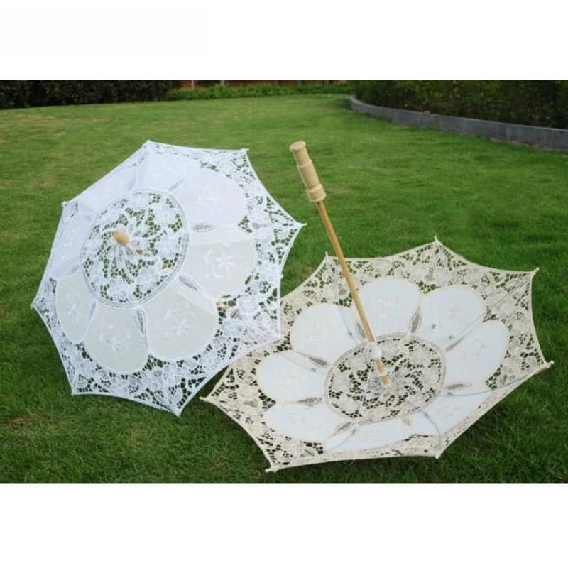 Parapluie en dentelle blanche pour mariée, restonique, manche en bois blanc, artisanat créatif, accessoires de tir pour femmes, nouveau marié