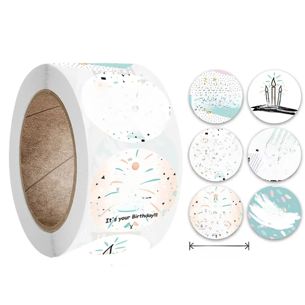 Autocollants mignons joyeux anniversaire 100 cm/1 pouce 500-2.5 pièces, décorations de scellage de cadeaux de fête d'anniversaire pour enfants, étiquettes de cartes de vœux