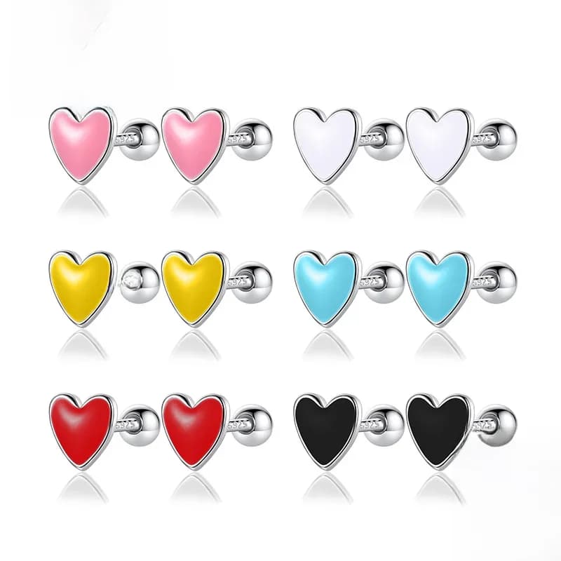 TrustDavis réel 925 en argent Sterling mode couleur glaçure coeur vis boucles d'oreilles pour les femmes de mariage bijoux fins DA3011