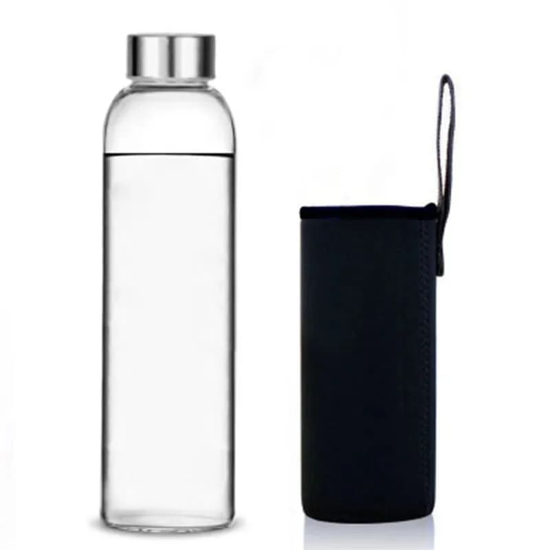 Bouteille d'eau en verre avec couvercle en acier inoxydable et sac de protection, bouteille de sport, sans BPA, bouteille de boisson de voyage 360 ml, 420 ml, 550 ml