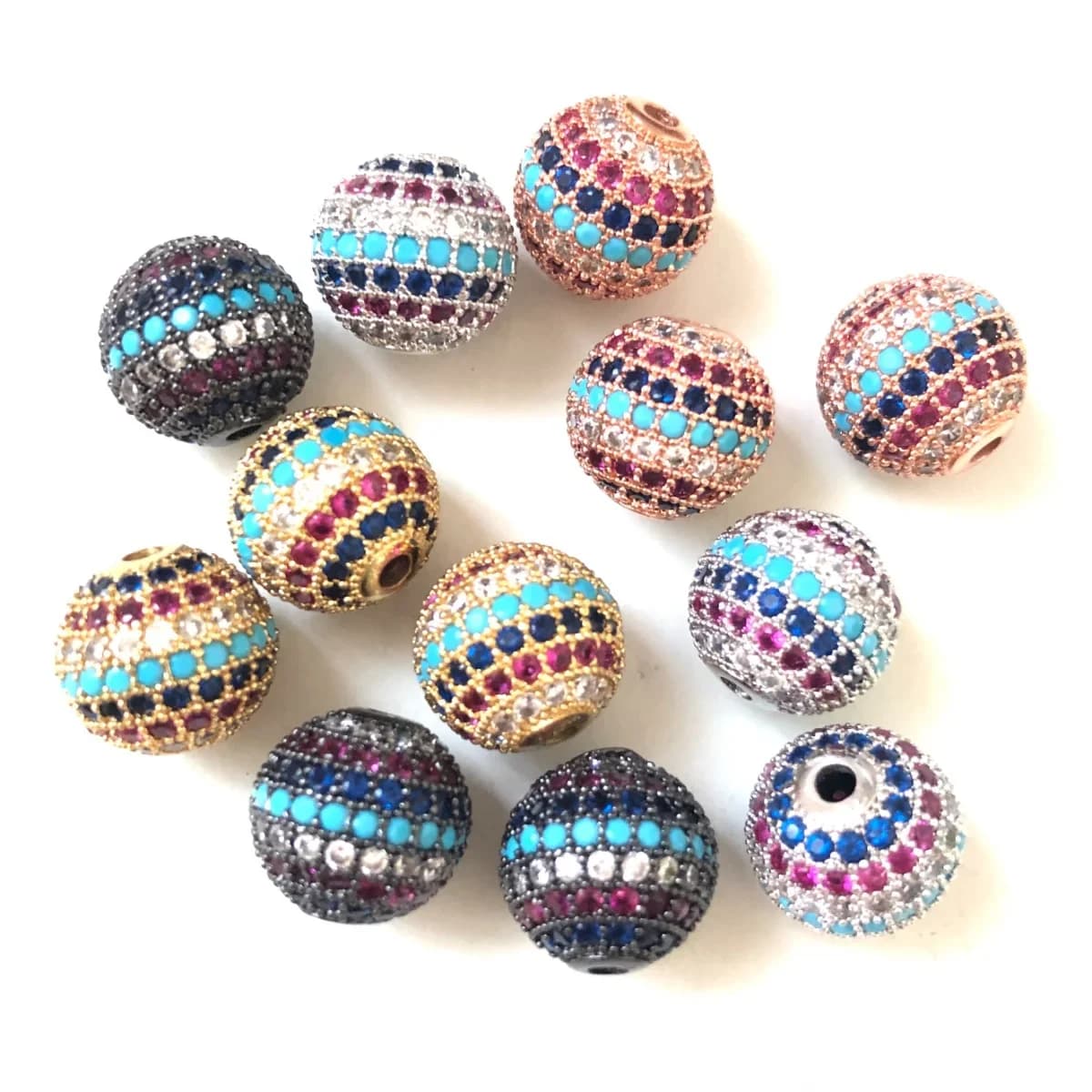 Boule Disco multicolore pour femmes, perles de 12mm, 10 pièces, fabrication de bracelets en pierre naturelle, bijoux en laiton plaqué or, vente en gros