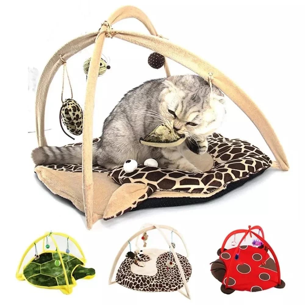 Tapis de jeu pour chat 52x35cm, centre d'activité avec jouet suspendu, balle, souris, lit d'extérieur pour animaux de compagnie, facile à transporter