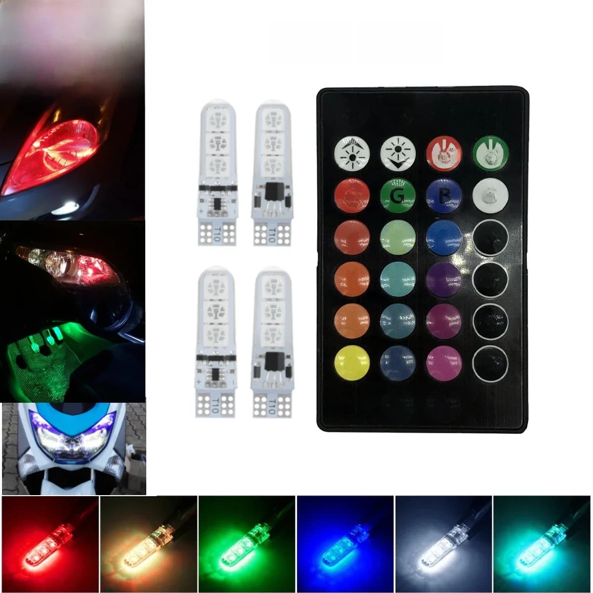 T10 W5W Silicone RGB 5050 6SMD LED côté cale lumière dôme lecture ampoule Flash décoration lumières télécommande pour voiture moto