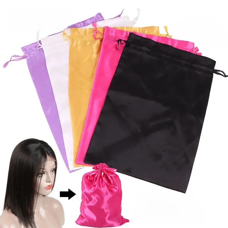 Sacs d'emballage d'extensions de cheveux vierges, sac de perruque en satin de proximité, collection Dahify, système personnalisé