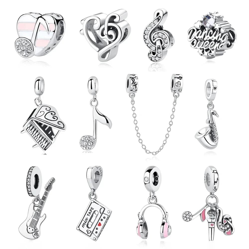 Breloques en argent Sterling 925, perles originales, Notes de musique d'amour, Piano, casque, adaptées aux Bracelets de marque, colliers, bijoux pour femmes