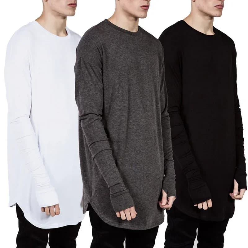 T-Shirt manches longues pour homme, Streetwear, simple, Hipster, Hip-Hop, couleur unie