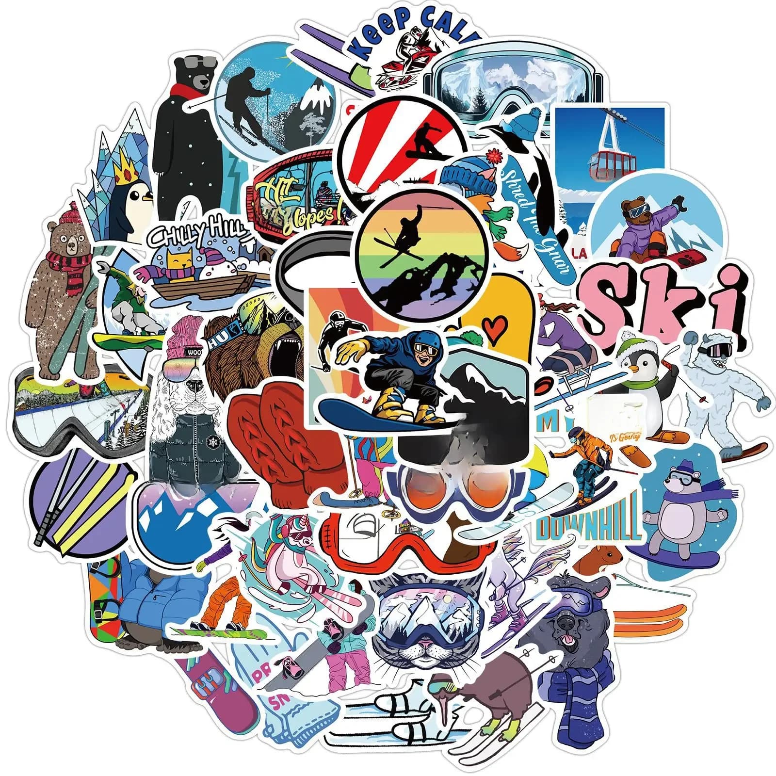 10/30/50 pièces autocollant de ski hiver Sport de plein air Graffiti dessin animé autocollants pour Snowboard Skateboard casque voiture ordinateur portable valise