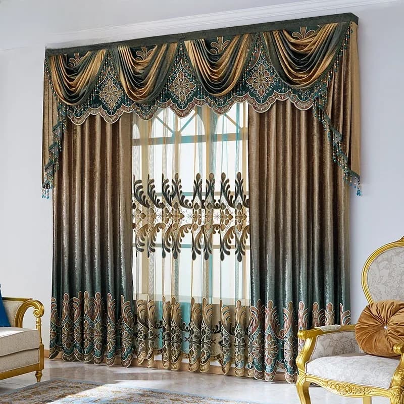 HQYQJJHYR-Rideaux décoratifs en velours personnalisés de luxe, style européen, littérature, pour salon, appartement, hôtel, chambre à coucher, cuisine