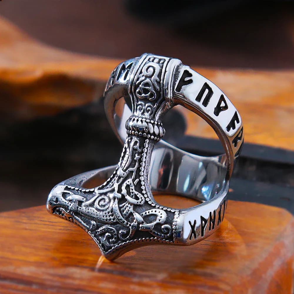 Bague Vintage Viking Thor's Hammer pour hommes, anneau nordique Odin Rune, bijoux en acier inoxydable, amulette de motard, cadeau, vente en gros