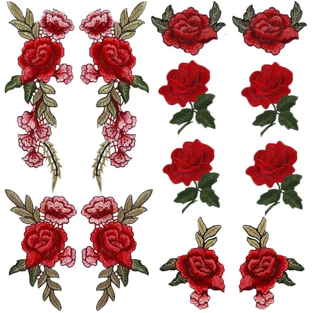 Patch de fleur de Rose rouge cousu sur tissu, Badge brodé, appliques florales, patchs décoratifs pour Scrapbooking