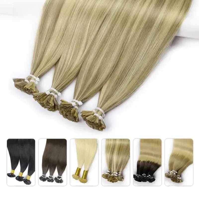 Extension de cheveux naturels lisses, lot de 50 pièces, mèches de kératine à bout plat, couleur Blond ombré, 0.8g/ 1g/brin